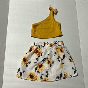 Two piece set with sunflowers half top with one shoulder tank
